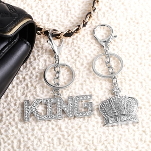 King Letter Crown Keychain Zinc Alloy Sparkling Rhinestone Pendant For Bag Car Key Silver Color Novelty Accessory