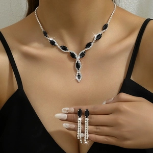 Luxury Alloy Rhinestone Necklace And Earrings Marquise Cut Colorful Gemstone Bridal Wedding Jewelry For Women