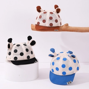 Chapeau de soleil en maille pour bébé avec oreilles de girafe et pois mignons