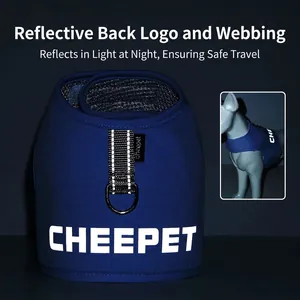 Reflective blue mesh dog harness with anti-pull metal D-ring for small pets