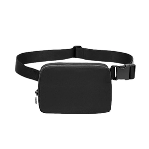 Waterproof nylon sports fanny pack with adjustable strap and metal zippers in black