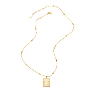 Retro gold St. Benedict cross pendant necklace with bead chain for women