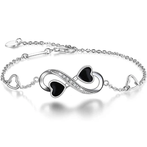925 Sterling Silver Infinity Heart Bracelet For Women Black Drip Enamel Rhinestone Adjustable Link Bracelet Jewelry Gift