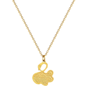 Minimalist gold swan pendant necklace for women crafted in titanium steel on white background