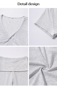 Détails de l'ensemble Y2K en maille grise avec col en V et texture de tissu doux