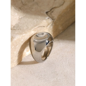 Silver chunky organic shaped stainless steel ring with smooth flowing metal texture