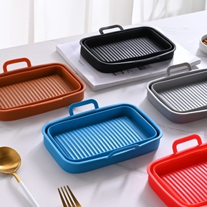 Foldable rectangular silicone air fryer liners in five colors for Ninja dual baskets