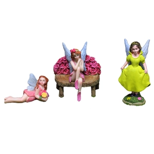 Three-piece set of resin flower fairy figurines with hand-painted garden decor details