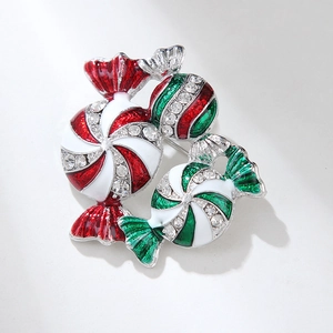 Spilla natalizia a forma di caramella con smalto colorato e strass lucidi per abiti da festa