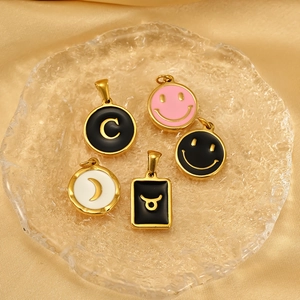 18K gold plated stainless steel enamel pendants with shell inlays and zodiac symbols
