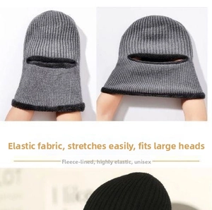 Detail of stretchable ribbed knit balaclava with warm fleece lining and elastic fabric