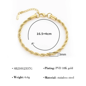 Macro detail of gold twisted chain bracelet with precise size and width measurements