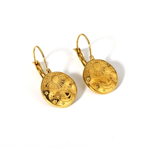 Retro 18K gold plated stainless steel earrings with sun moon and star embossed pendants