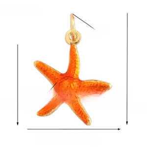 Detailed dimensions of gold starfish charm with orange enamel for beach necklaces