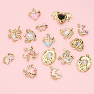 DIY Jewelry Making Charms Alloy Glass Rhinestone Heart Butterfly Moon Star Tulip Pendants For Necklace Bracelet Crafts