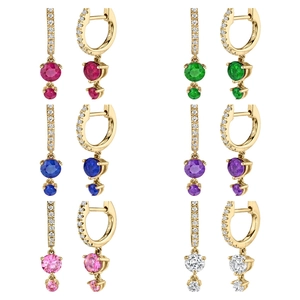 Colorful Zircon Hoop Dangle Earrings With 925 Sterling Silver Earring Post Copper Round Geometric Jewelry For Women