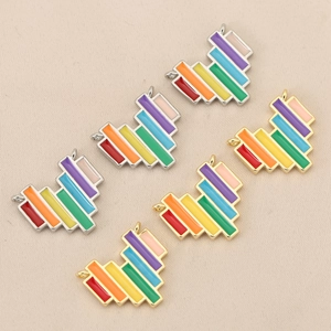18K gold and silver plated rainbow pixel heart pendants for DIY jewelry making