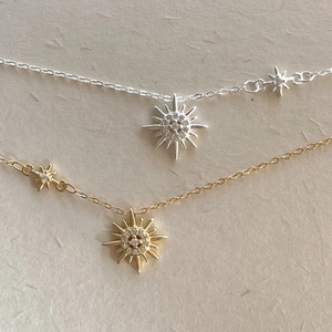Minimalist 925 sterling silver star pendant necklace set in gold and silver finishes