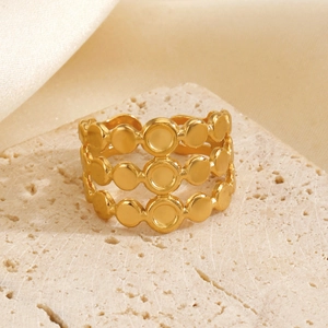 Anello a tre strati in acciaio inossidabile dorato con dischi e fascia aperta regolabile
