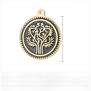 Macro shot of 25mm Tree of Life pendant with gold details on black stainless steel resin