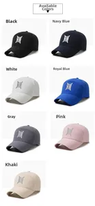 Grid view of breathable baseball caps in black, navy, white, blue, grey, pink, and khaki