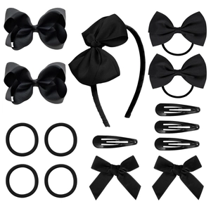 Kids Grosgrain Ribbon Bowknot Hair Accessories Including Headband Hair Clips And Ties For Girls Cute Solid Color Design