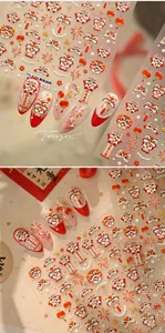 3D relief nail stickers featuring traditional Chinese dancing lion and festive motifs