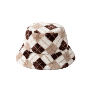 Chapeau bob d'hiver en fausse fourrure à carreaux marron et beige pour hommes et femmes
