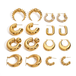 Elegant gold stainless steel hoop earring set with chunky rings and zircon studs