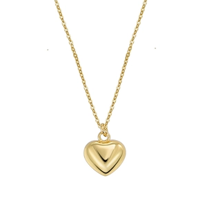 Minimalist gold-plated brass 3D heart pendant necklace with polished finish and O-chain
