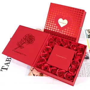 Red Rose Jewelry Gift Box Cardboard Packing With Soap Flowers Gift Bag Greeting Card For Necklace Ring Anniversary