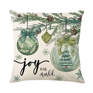 Christmas pillowcase with green pine branches, cones and Joy to the World print