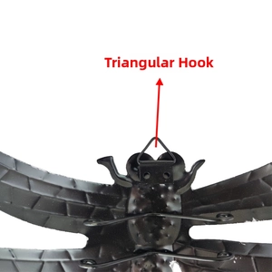Detail of the triangular wall mounting hook on the back of the metal dragonfly decor