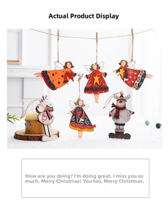 Set of 6 rustic wooden Christmas ornaments featuring colorful angels and reindeer details