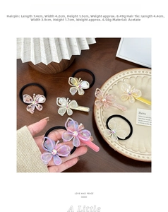 Detailed size specifications for acetate butterfly hair clip and elastic hair tie set