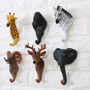 Ganci Da Parete Retro Testa Di Animale Resina Decorativa Cappotto Cappello Appendiabiti Scultura 3D Realistica Parete
