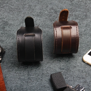 Retro punk style thick leather watch straps in black and brown with detailed stitching