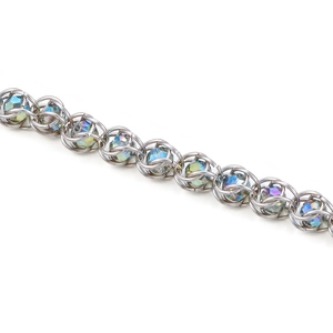 Silver stainless steel chain with iridescent blue faceted beads for DIY jewelry making