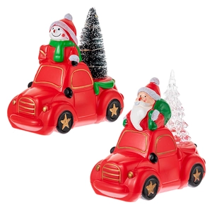 Christmas resin car ornament with Santa, Snowman and mini LED trees on white background