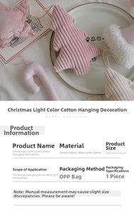 Detailed view of pink padded cotton Christmas tree ornaments with soft corduroy texture