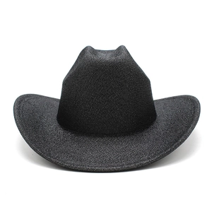 Front view of black glitter felt cowboy hat with wide brim and classic indented crown