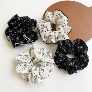 Polka Dot Bow Chiffon Scrunchies Hair Ties Elastic Fabric Ponytail Holders Korean Style Sweet For Women Girls
