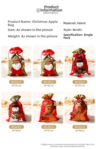 Size chart showing Nordic Christmas gift bags dimensions for Santa and Reindeer styles