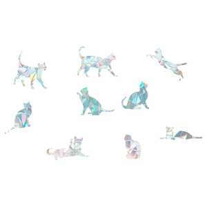 Rainbow prism static cling stickers in cat shapes featuring holographic laser effects