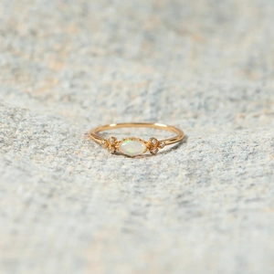 Minimalist S925 sterling silver ring featuring marquise opal and zircon accents