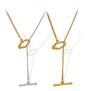 Minimalist irregular OT toggle necklace in gold and silver finish with bar pendant