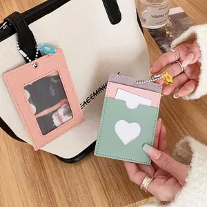 Minimalist chic multi-color PU leather card holder wallet with a heart-shaped window