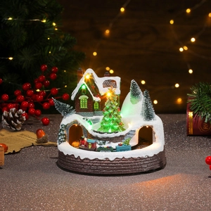 Luminous Christmas music box with rotating train and snowy tree festive table decoration