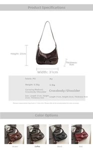 Detailed size specifications for the PU leather shoulder bag in four stylish colors