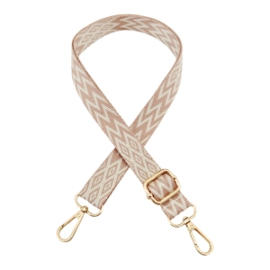 Adjustable 2.5cm embroidered geometric diamond pattern shoulder strap with gold hooks